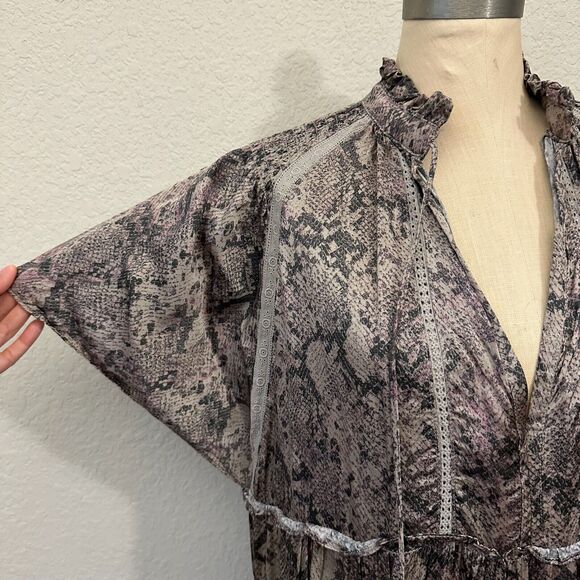 KARLIE Python Tiered Shift Midi Dress w Tassel V-Neck - Picture 3 of 12